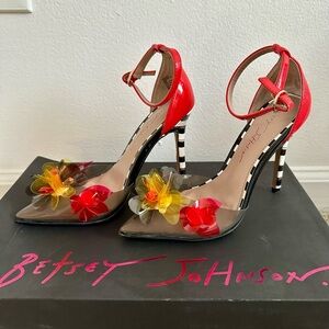 Betsey Johnson Red and Yellow Floral Heels